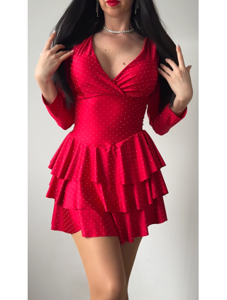 Rochie dama rosie perfecta Valentine's Day cu pliuri si pietricele stralucitoare