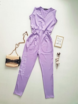 Salopeta dama casual lunga mov cu decolteu parte peste parte