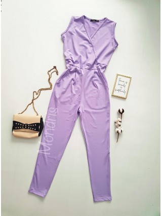 Salopeta dama casual lunga mov cu decolteu parte peste parte