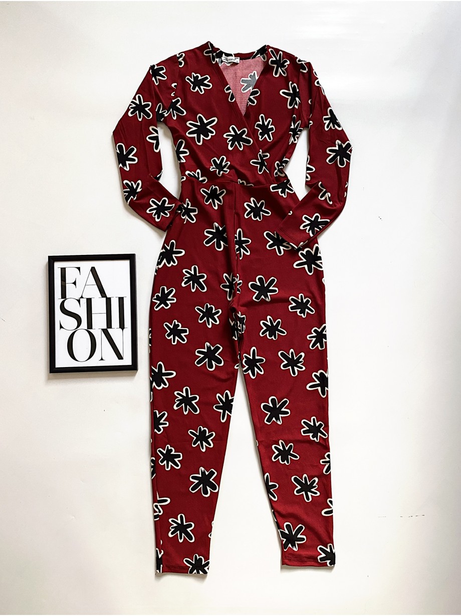 Salopeta dama casual lunga visinie cu imprimeu pete negre si cordon in talie