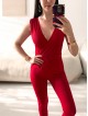 Salopeta dama casual lunga rosie cu decolteu parte peste parte Salopeta dama casual lunga rosie cu decolteu parte peste parte