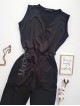 Salopeta dama casual lunga neagra cu decolteu parte peste parte