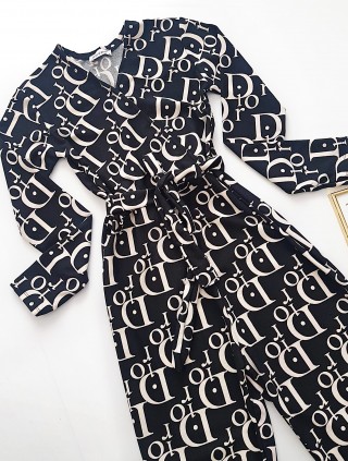 Salopeta dama eleganta animal print cu maneca lunga si cordon in talie cu imprimeu DDD