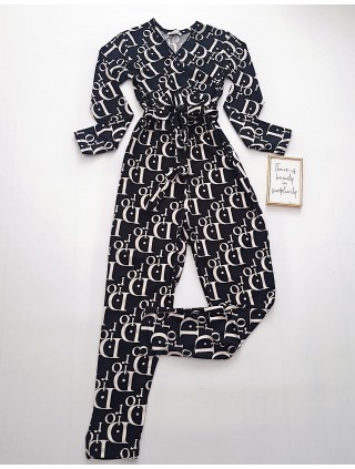 Salopeta dama eleganta animal print cu maneca lunga si cordon in talie cu imprimeu DDD