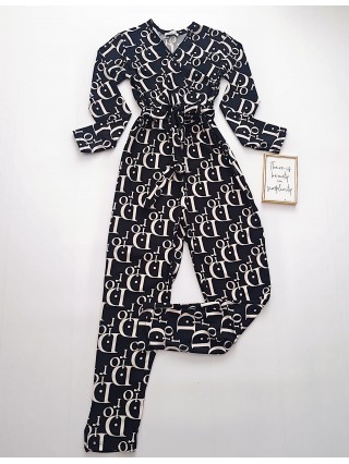 Salopeta dama eleganta animal print cu maneca lunga si cordon in talie cu imprimeu DDD