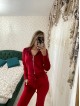 Trening dama rosu din catifea cu hanorac cu fermoar si pantaloni largi