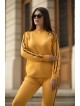 Trening dama lung din tricot galben cu dungi subtiri maro