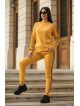 Trening dama lung din tricot galben cu dungi subtiri maro