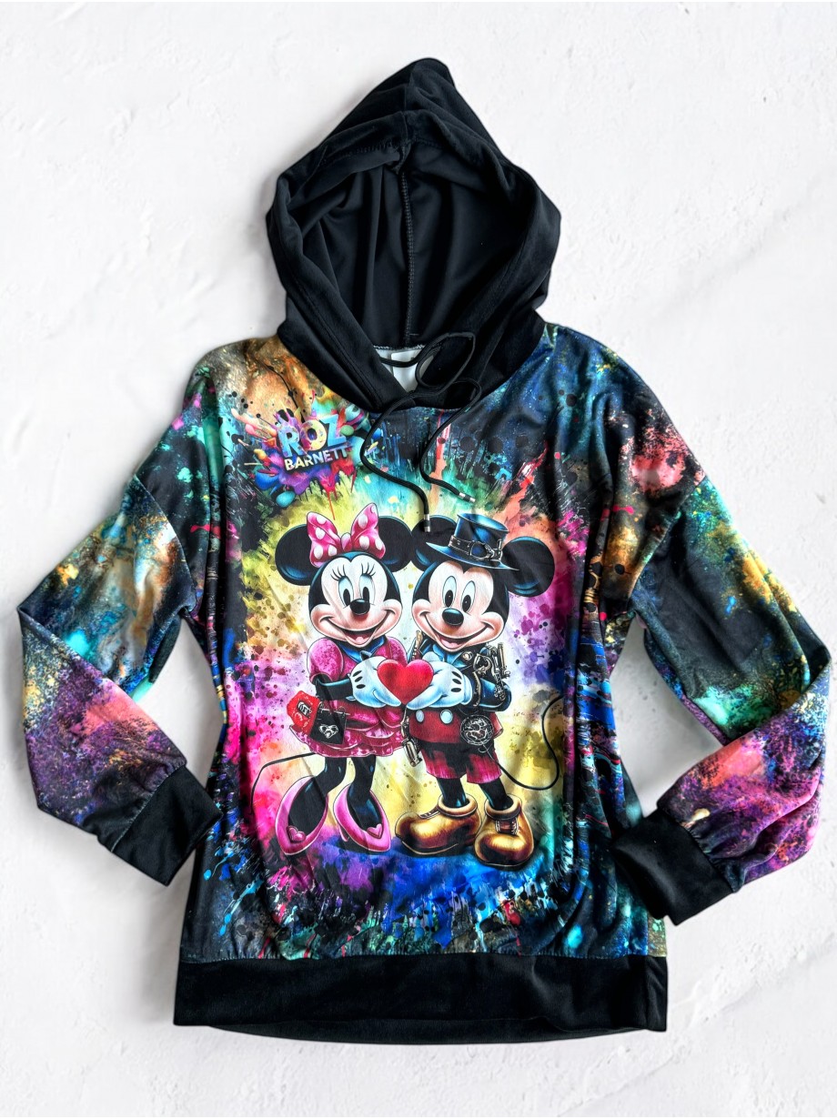 Trening dama din CATIFEA cu pantaloni lungi cu snur si bluza cu gluga imprimeu MINNIE si MICKEY Happy
