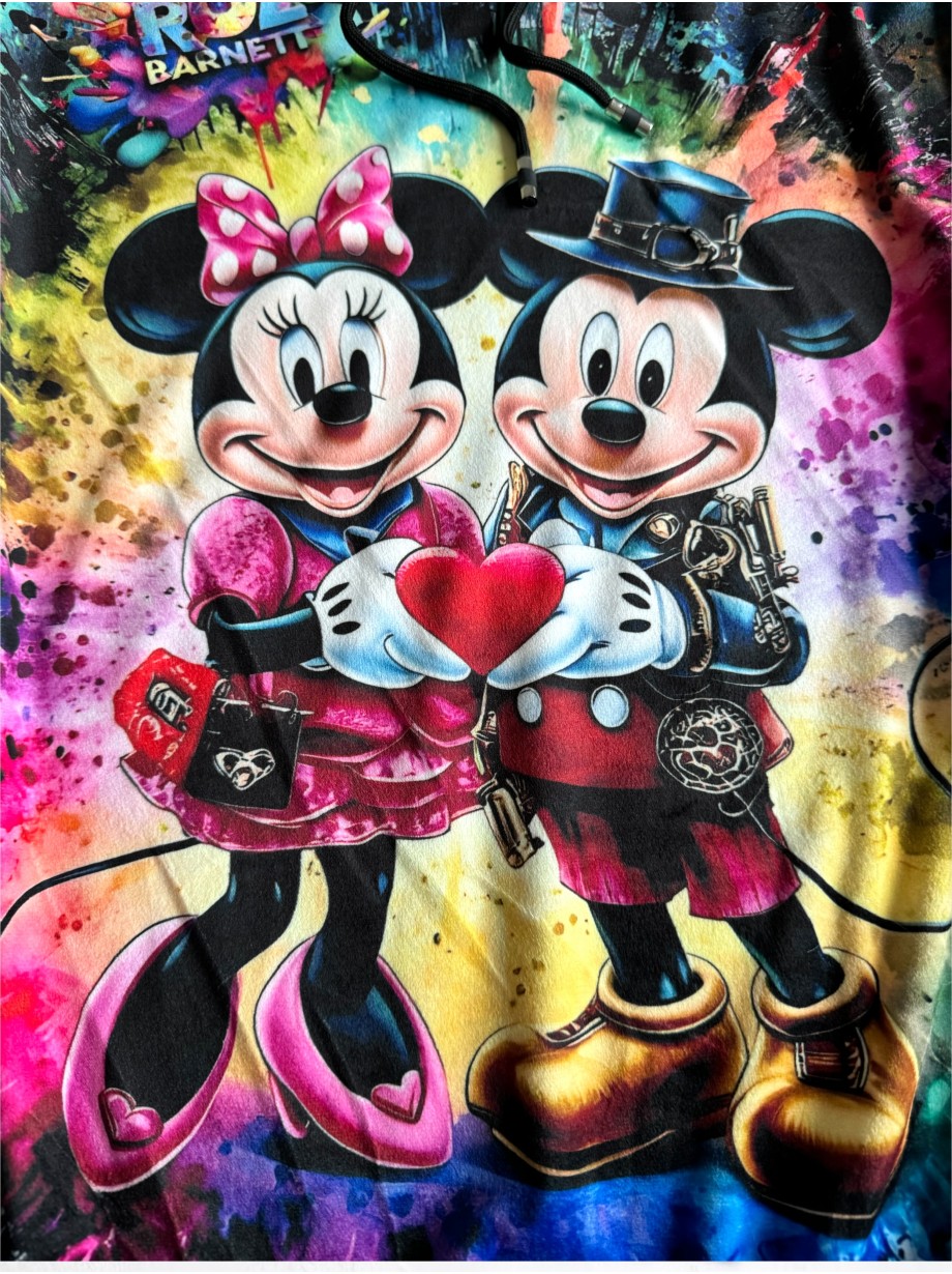 Trening dama din CATIFEA cu pantaloni lungi cu snur si bluza cu gluga imprimeu MINNIE si MICKEY Happy