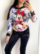 Trening dama negru din CATIFEA cu pantaloni lungi cu snur si bluza neagra cu gluga imprimeu MINNIE MOUSE happy