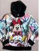 Trening dama negru din CATIFEA cu pantaloni lungi cu snur si bluza neagra cu gluga imprimeu MINNIE MOUSE happy