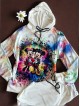 Trening dama alb din catifea cu pantaloni lungi cu snur si bluza alba cu gluga imprimeu MICKEY si MINNIE MOUSE happy