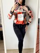 Trening dama din CATIFEA cu pantaloni lungi negri cu snur si bluza cu gluga imprimeu CHANEI NO5