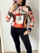 Trening dama din CATIFEA cu pantaloni lungi negri cu snur si bluza cu gluga imprimeu CHANEI NO5
