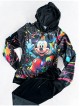Trening dama negru din CATIFEA cu pantaloni lungi cu snur si bluza neagra cu gluga imprimeu MICKEY  MOUSE happy