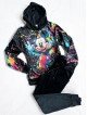 Trening dama negru din CATIFEA cu pantaloni lungi cu snur si bluza neagra cu gluga imprimeu MICKEY  MOUSE happy
