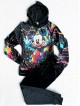 Trening dama negru din CATIFEA cu pantaloni lungi cu snur si bluza neagra cu gluga imprimeu MICKEY  MOUSE happy