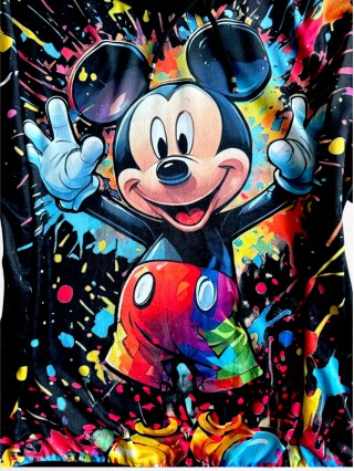 Trening dama negru din CATIFEA cu pantaloni lungi cu snur si bluza neagra cu gluga imprimeu MICKEY  MOUSE happy