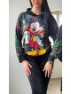 Trening dama negru din CATIFEA cu pantaloni lungi cu snur si bluza neagra cu gluga imprimeu Mickey cute