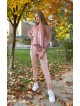 Trening dama superb roz din catifea cu pantaloni lungi si bluza larga cu snur la umeri