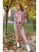 Trening dama superb roz din catifea cu pantaloni lungi si bluza larga cu snur la umeri