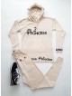 Trening dama din tricot crem cu inscriptie Princess si gluga