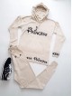 Trening dama din tricot crem cu inscriptie Princess si gluga