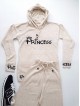Trening dama din tricot crem cu inscriptie Princess si gluga