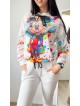 Trening dama alb din catifea cu pantaloni lungi cu snur si bluza alba cu gluga imprimeu MICKEY MOUSE happy