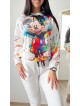 Trening dama alb din catifea cu pantaloni lungi cu snur si bluza alba cu gluga imprimeu MICKEY MOUSE happy