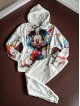 Trening dama alb din catifea cu pantaloni lungi cu snur si bluza alba cu gluga imprimeu MICKEY MOUSE happy