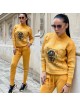 Trening dama din tricot galben cu bluza pe gat si model Tablou