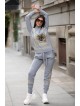 Trening dama din tricot gri cu bluza pe gat si model Tablou