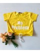 Tricou dama ieftin din bumbac galben cu snur cu imprimeu No problem