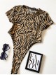 Body dama ieftin bumbac maro decupat lateral cu imprimeu Zebra
