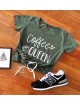 Tricou dama ieftin din bumbac khaki cu imprimeu Coffee Queen