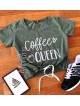 Tricou dama ieftin din bumbac khaki cu imprimeu Coffee Queen